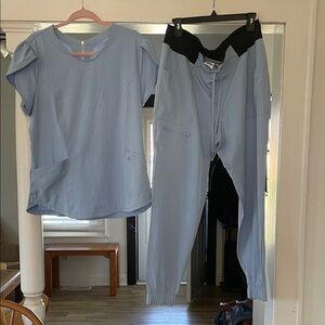 HeartSoul Light Blue and Black Women's scrubs Pants & Top Set